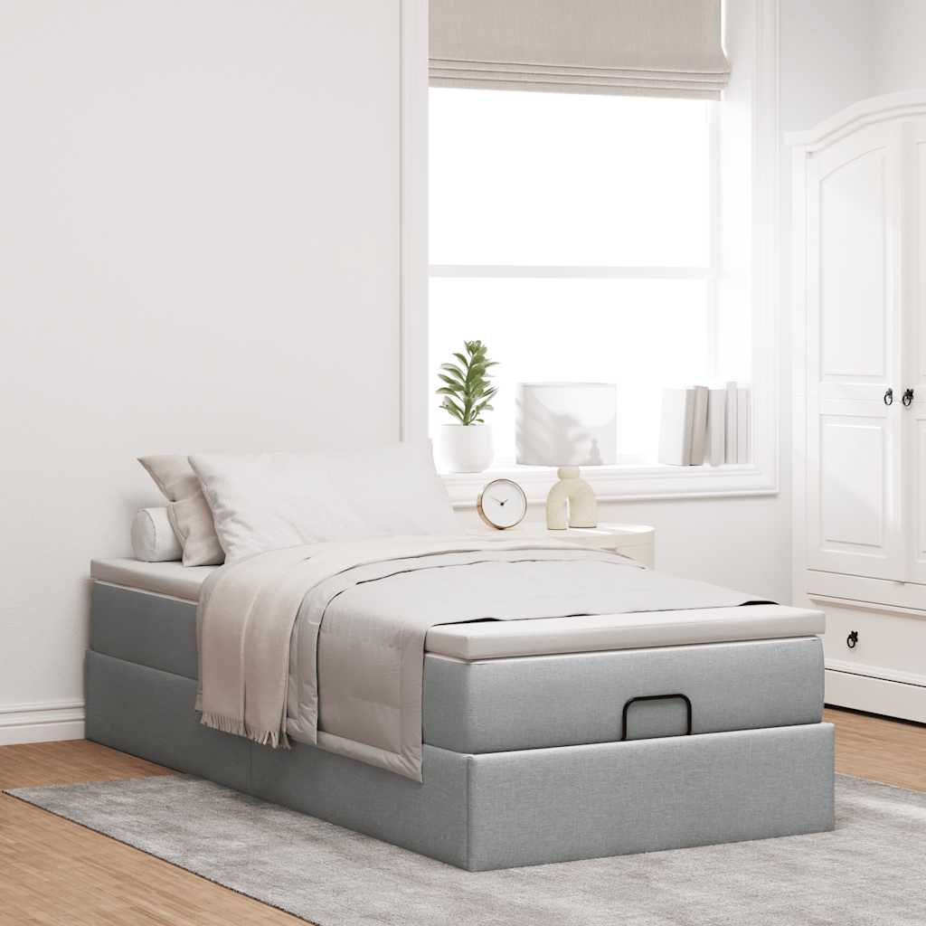 vidaXL Ottoman-Bett mit Matratze Hellgrau 90x190 cm Stoff