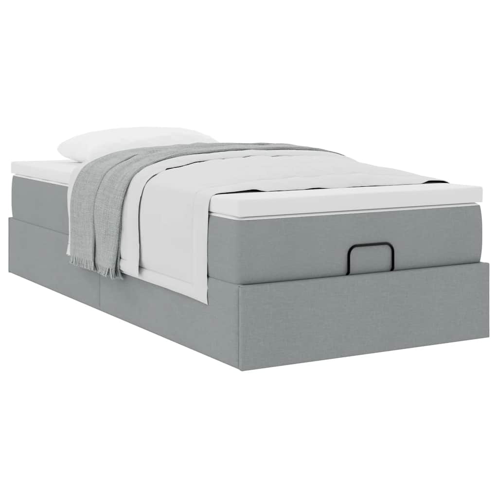 vidaXL Ottoman-Bett mit Matratze Hellgrau 90x190 cm Stoff