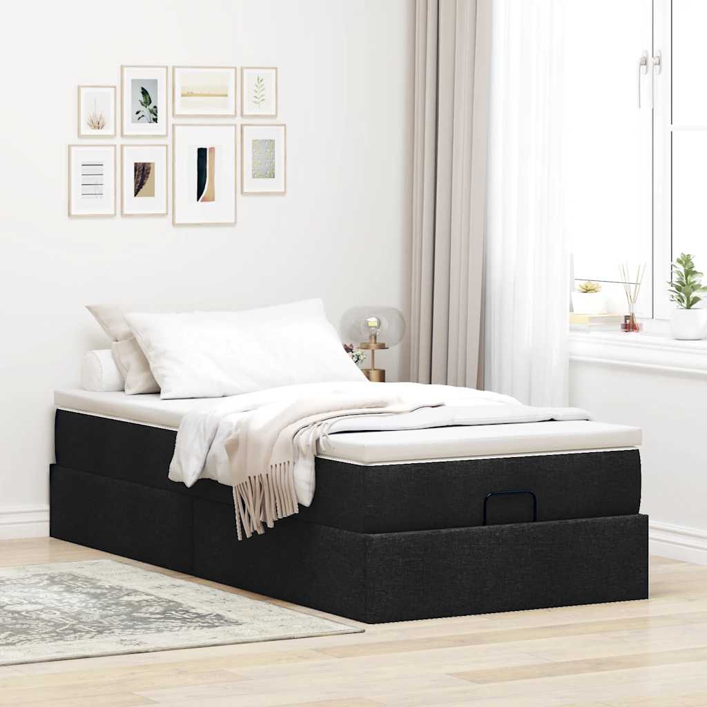 vidaXL Ottoman-Bett mit Matratze Schwarz 90x190 cm Stoff