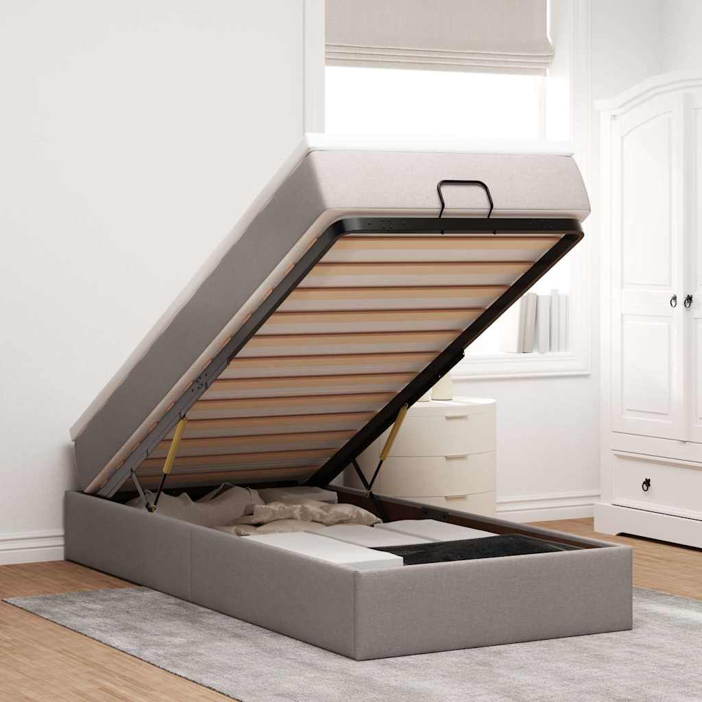 vidaXL Lit ottoman avec matelas taupe 90x190 cm tissu
