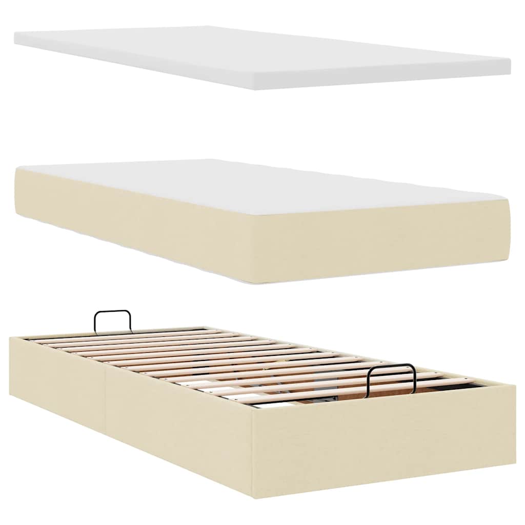 vidaXL Ottoman-Bett mit Matratze Creme 90x190 cm Stoff