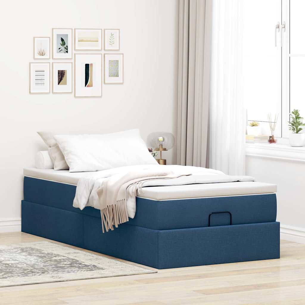 vidaXL Lit ottoman avec matelas Bleu 90x190 cm Tissu