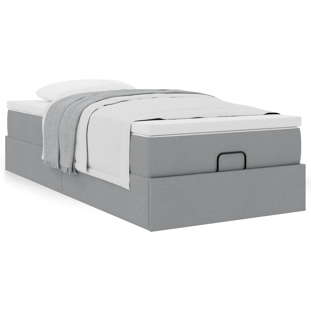 vidaXL Ottoman-Bett mit Matratze Hellgrau 90x200 cm Stoff