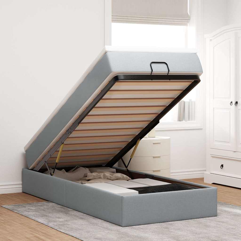 vidaXL Ottoman-Bett mit Matratze Hellgrau 90x200 cm Stoff