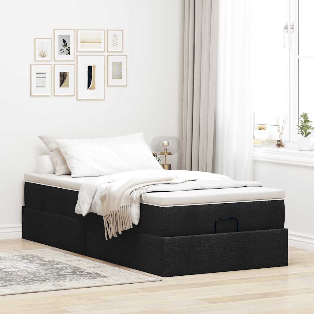 vidaXL Lit ottoman avec matelas Noir 90x200 cm Tissu