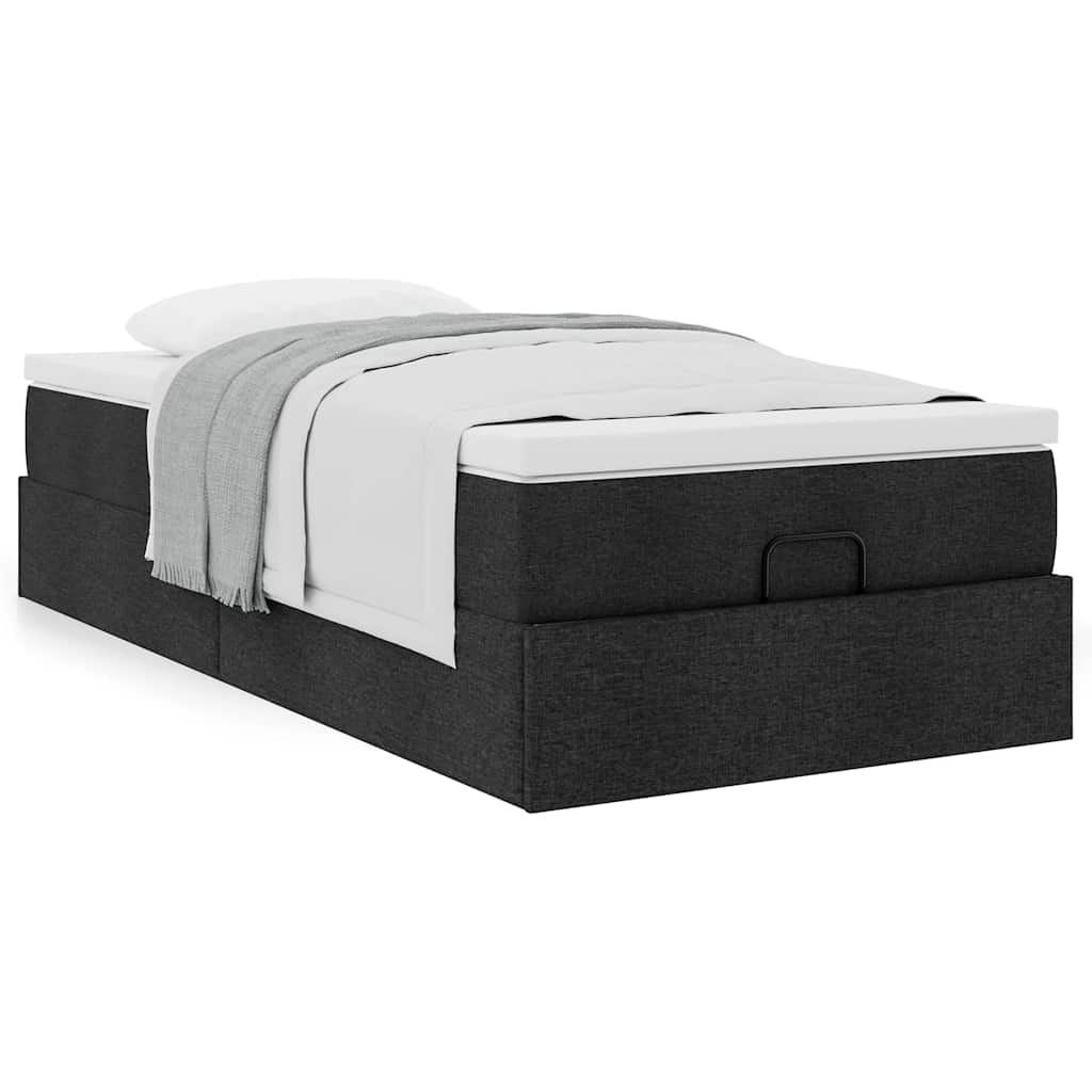 vidaXL Lit ottoman avec matelas Noir 90x200 cm Tissu