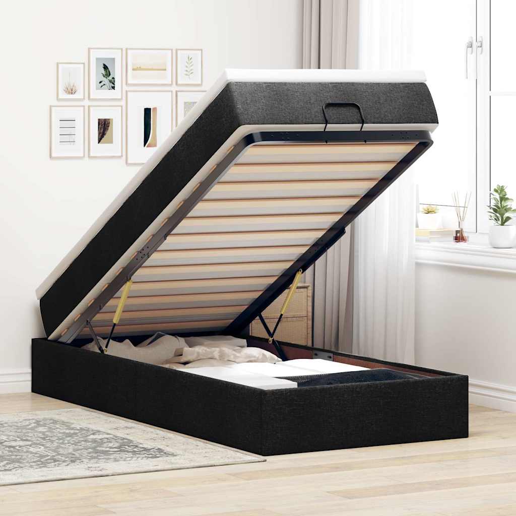 vidaXL Lit ottoman avec matelas Noir 90x200 cm Tissu