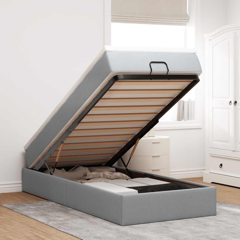 Ottoman-Bett mit Matratze Hellgrau 100x200 cm Stoff