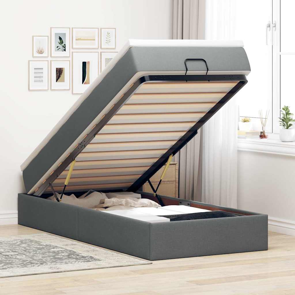vidaXL Ottoman-Bett mit Matratze Dunkelgrau 100x200 cm Stoff