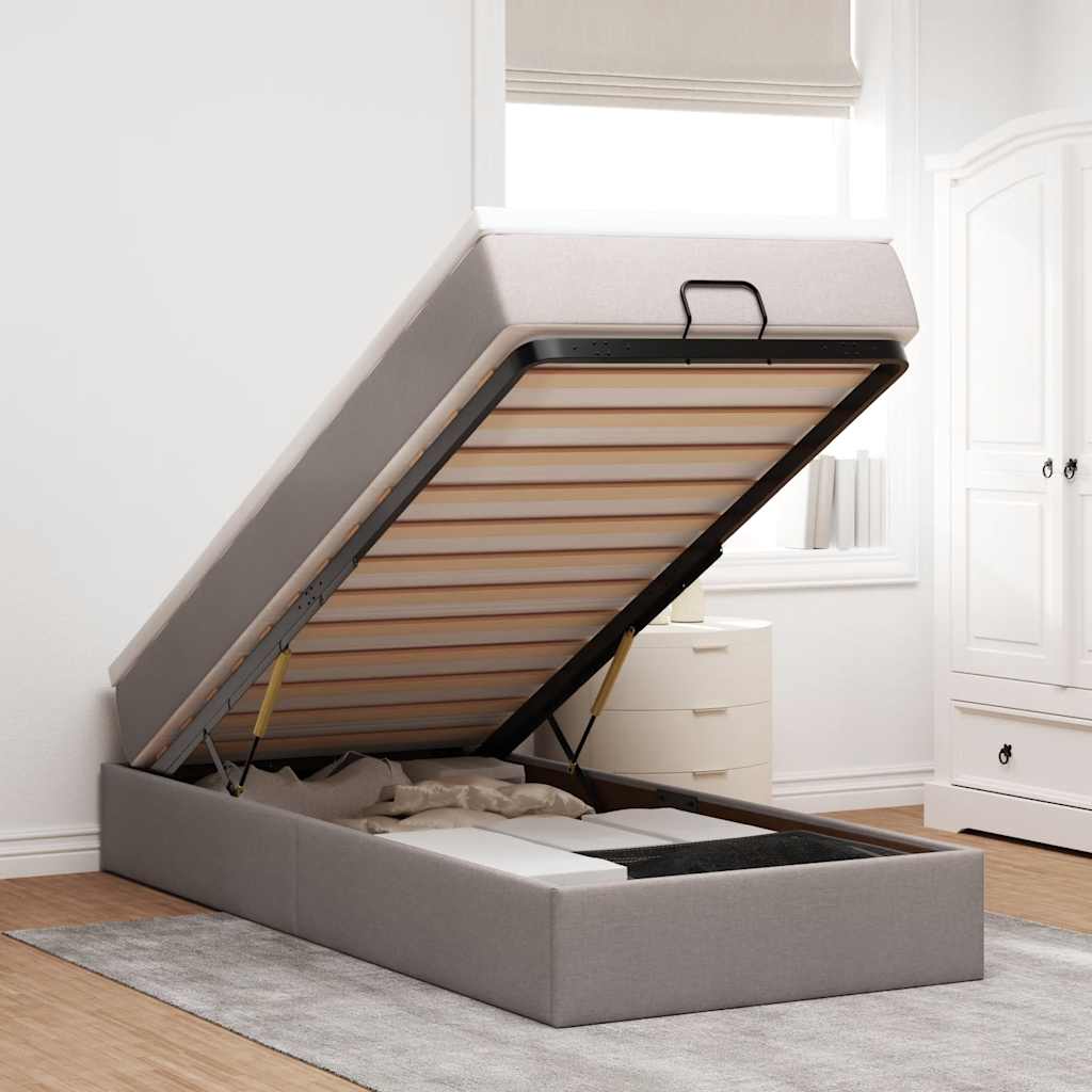 vidaXL Lit Ottoman avec matelas Taupe 100x200 cm Tissu
