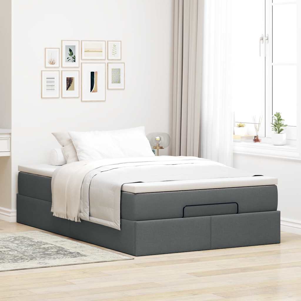 vidaXL Ottoman-Bett mit Matratze Dunkelgrau 120x190 cm Stoff