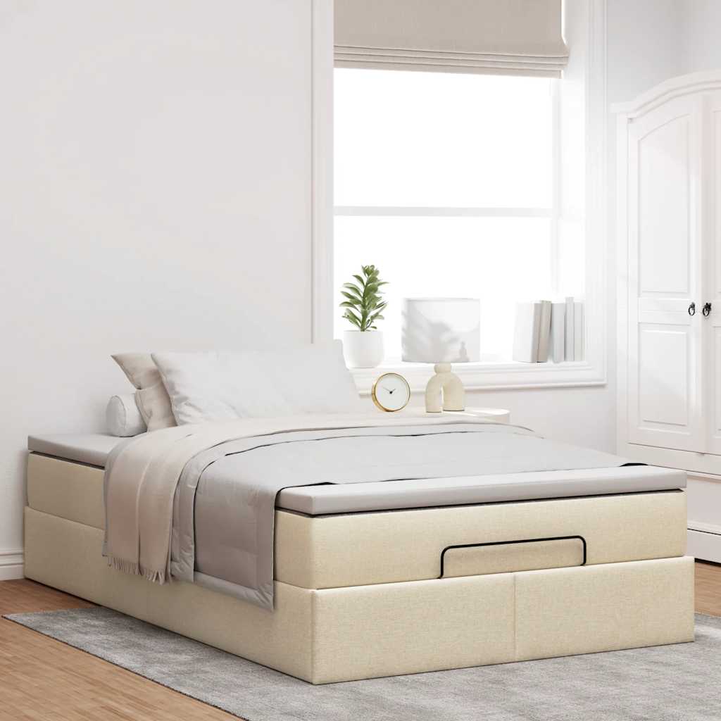 vidaXL Lit ottoman avec matelas crème 120x190 cm tissu