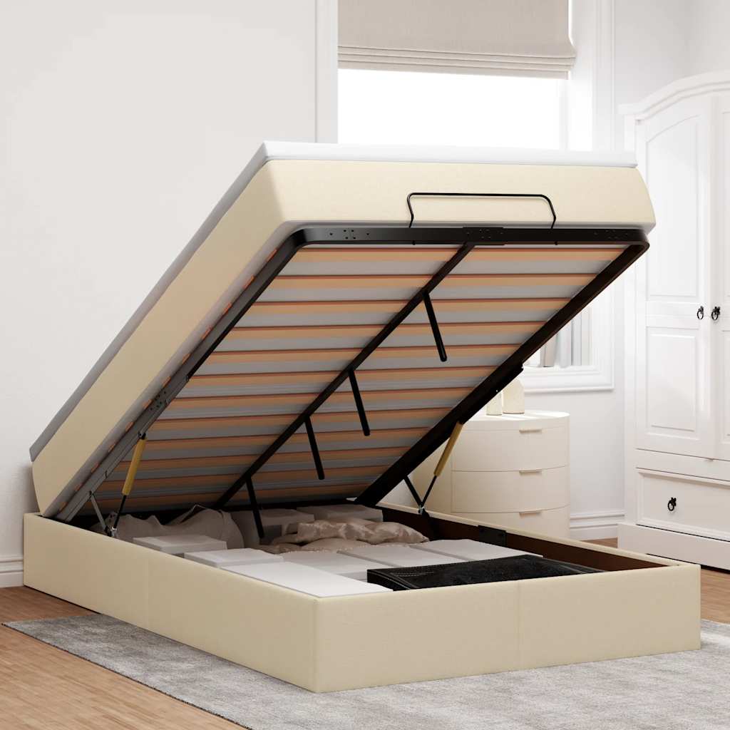 vidaXL Lit ottoman avec matelas crème 120x190 cm tissu