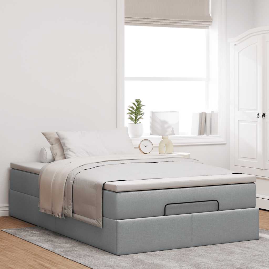 vidaXL Ottoman-Bett mit Matratze Hellgrau 120x200 cm Stoff