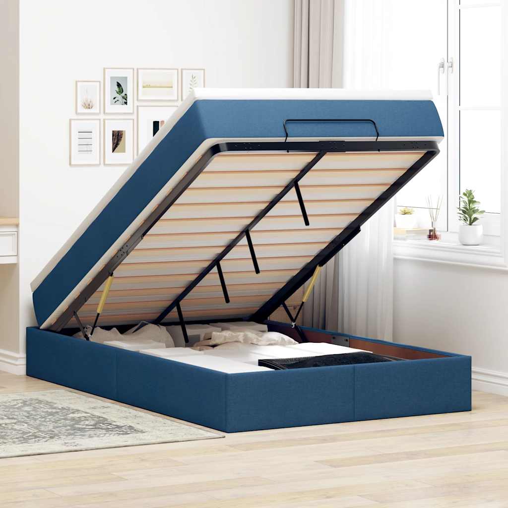 vidaXL Lit ottoman avec matelas Bleu 120x200 cm Tissu