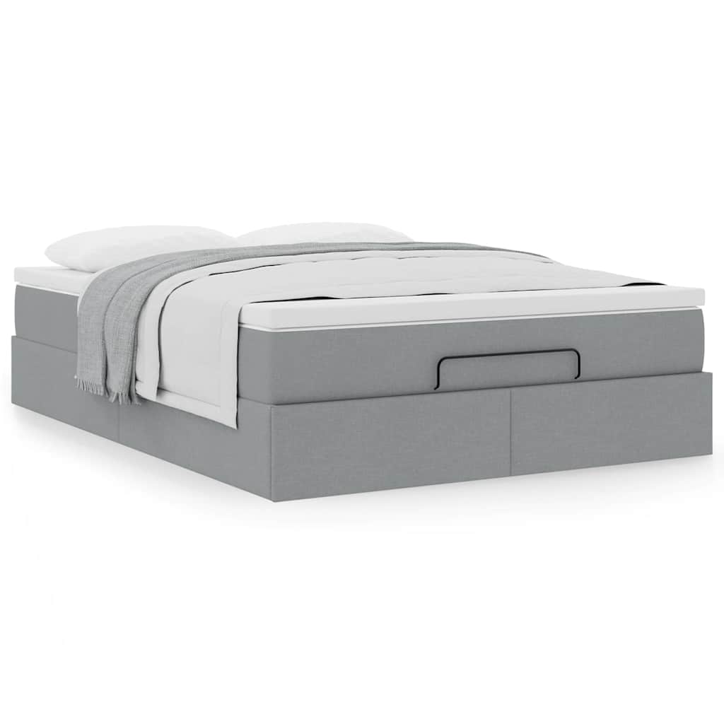 vidaXL Ottoman-Bett mit Matratze Hellgrau 140x190 cm Stoff