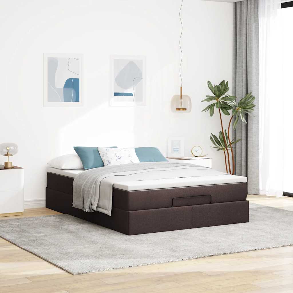 vidaXL Ottoman-Bett mit Matratze Dunkelbraun 140x190 cm Stoff