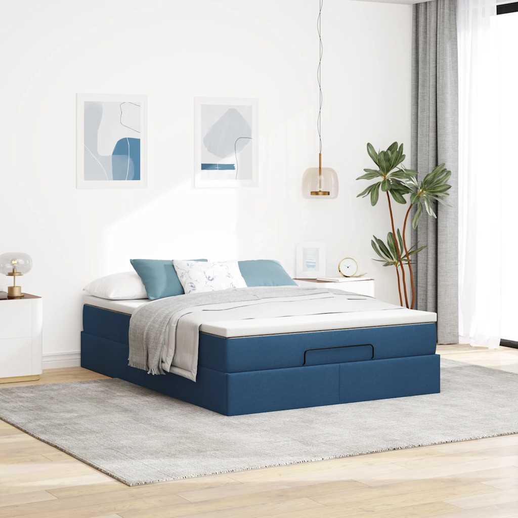 vidaXL Ottoman-Bett mit Matratze Blau 140x190 cm Stoff