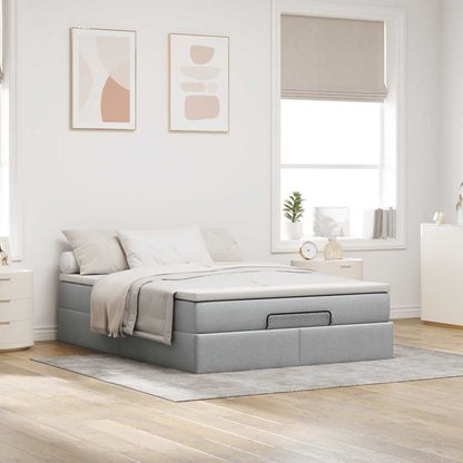 vidaXL Ottoman-Bett mit Matratze Hellgrau 140x200 cm Stoff