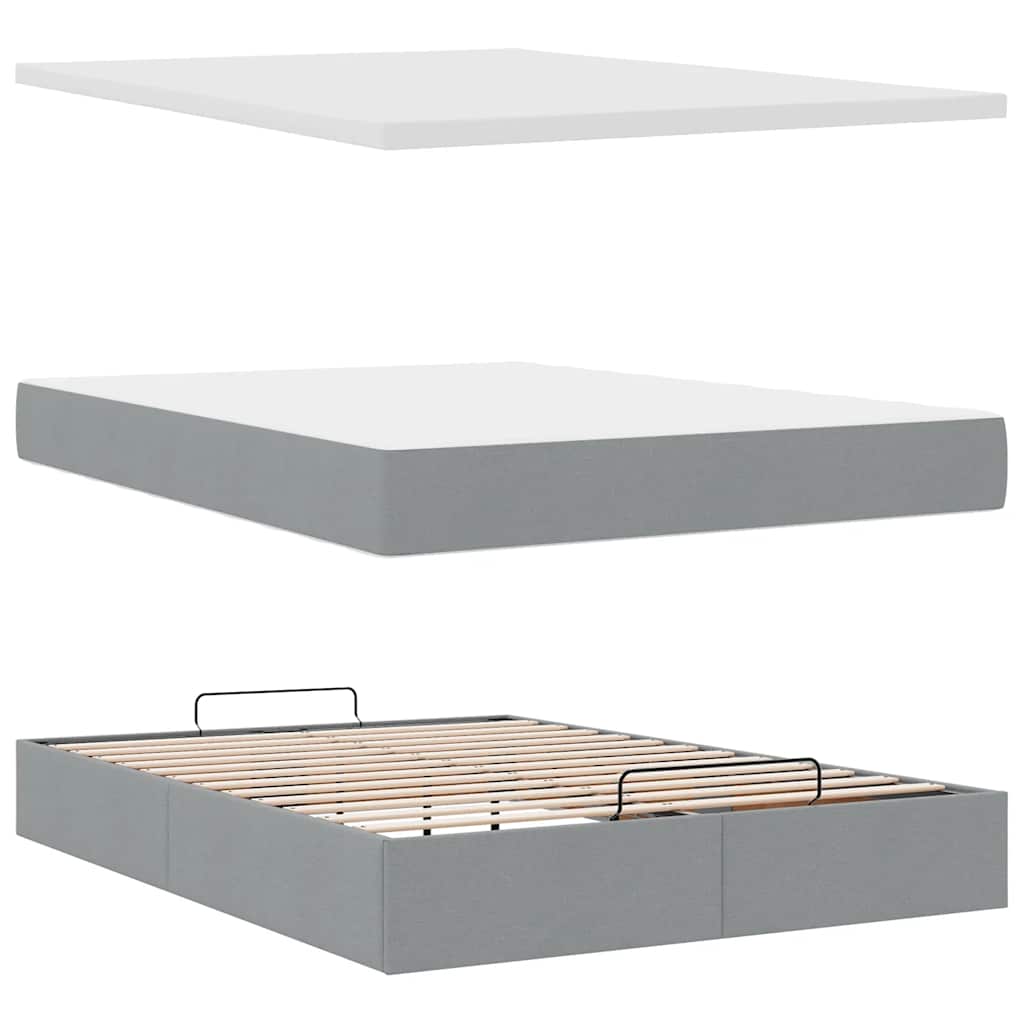 vidaXL Ottoman-Bett mit Matratze Hellgrau 140x200 cm Stoff