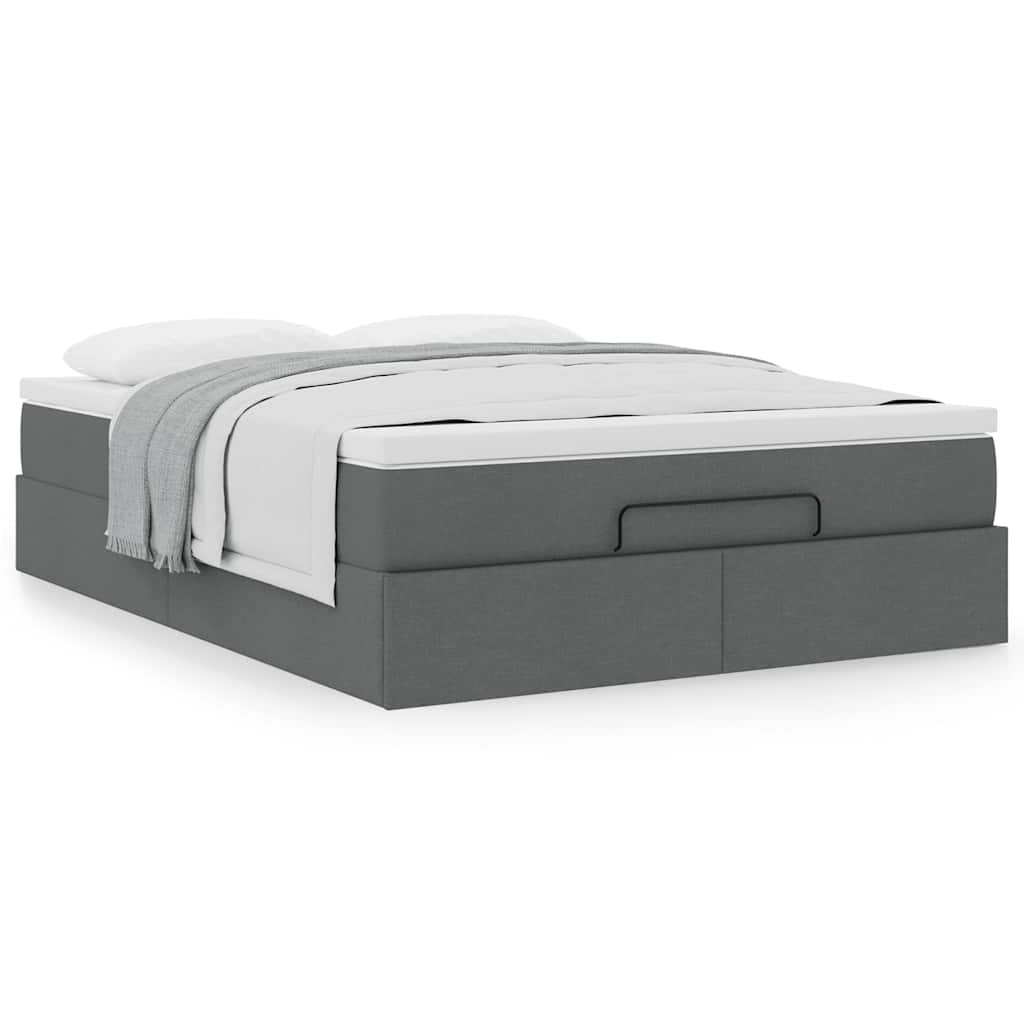vidaXL Ottoman-Bett mit Matratze Dunkelgrau 140x200 cm Stoff