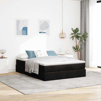 vidaXL Ottoman-Bett mit Matratze Schwarz 140x200 cm Stoff