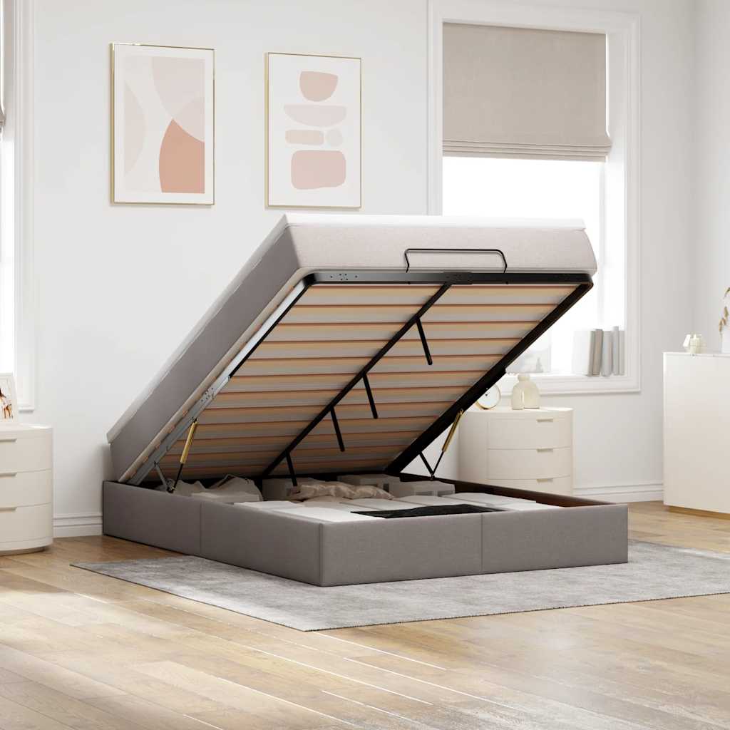 vidaXL Ottoman-Bett mit Matratze Taupe 140x200 cm Stoff