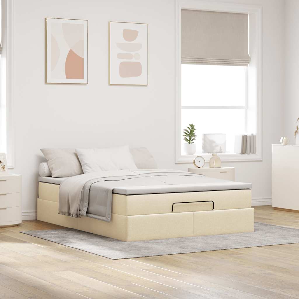 vidaXL Ottoman-Bett mit Matratze Creme 140x200 cm Stoff