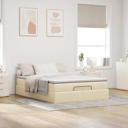 vidaXL Ottoman-Bett mit Matratze Creme 140x200 cm Stoff