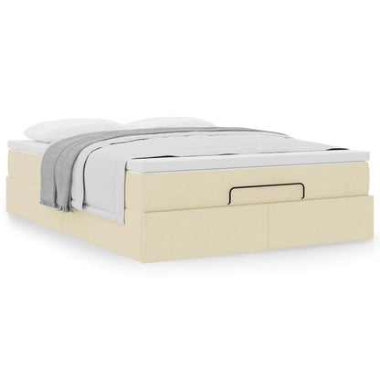 vidaXL Ottoman-Bett mit Matratze Creme 140x200 cm Stoff