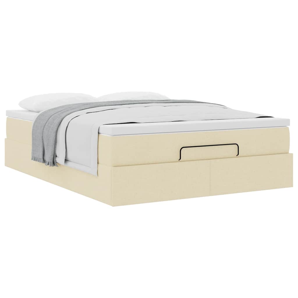 vidaXL Ottoman-Bett mit Matratze Creme 140x200 cm Stoff