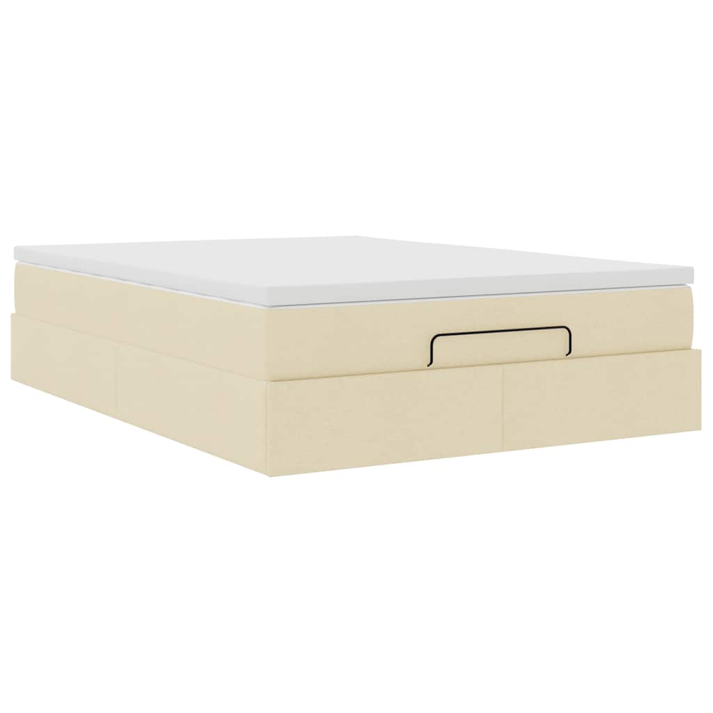 vidaXL Ottoman-Bett mit Matratze Creme 140x200 cm Stoff