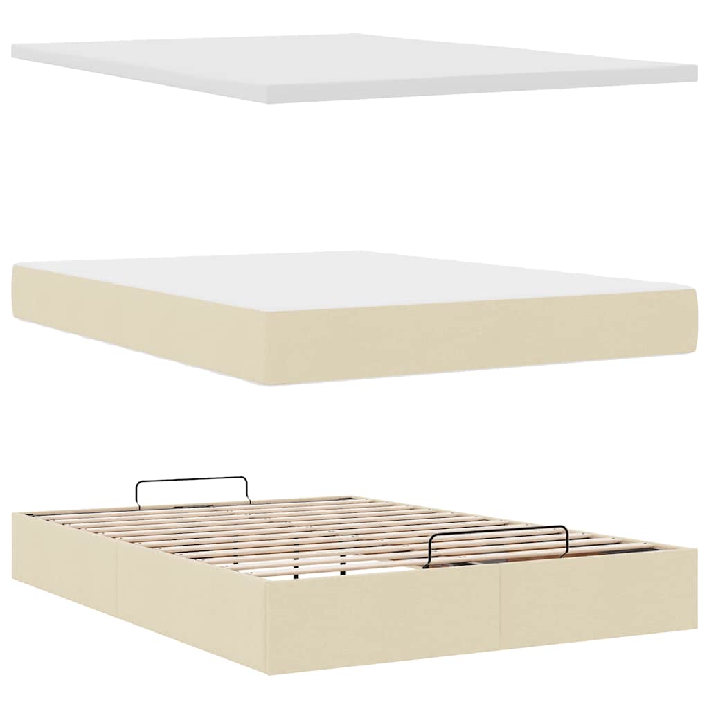 vidaXL Ottoman-Bett mit Matratze Creme 140x200 cm Stoff