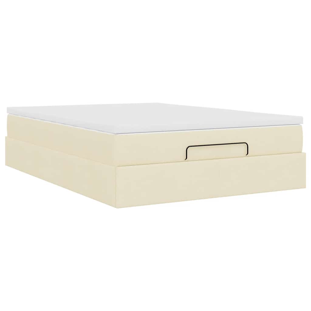 vidaXL Ottoman-Bett mit Matratze Creme 140x200 cm Stoff