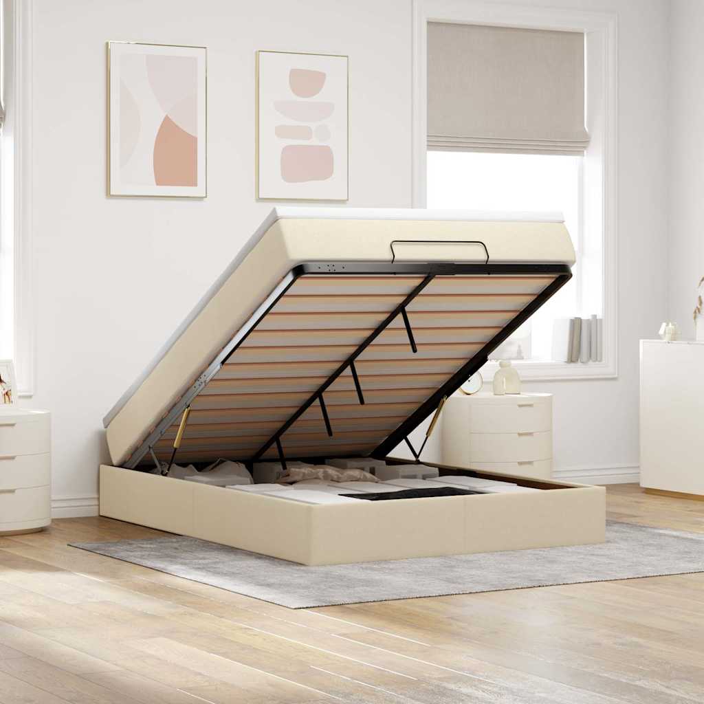 vidaXL Ottoman-Bett mit Matratze Creme 140x200 cm Stoff