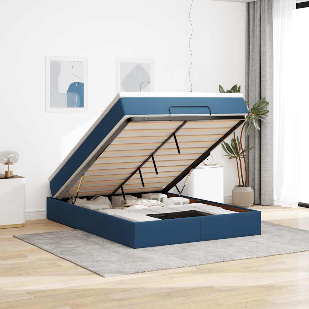vidaXL Ottoman-Bett mit Matratze Blau 140x200 cm Stoff