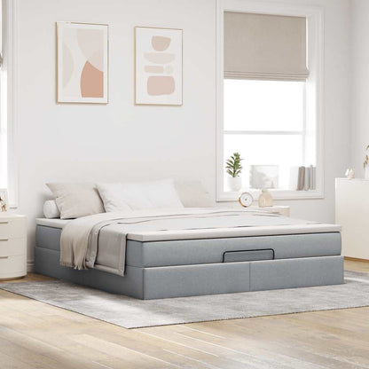 vidaXL Ottoman-Bett mit Matratze Hellgrau 160x200 cm Stoff