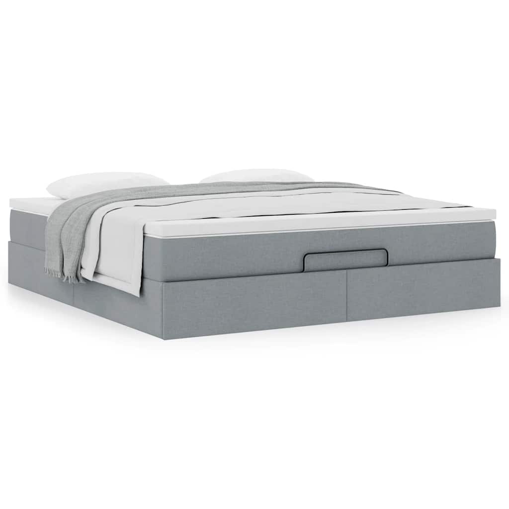 vidaXL Ottoman-Bett mit Matratze Hellgrau 160x200 cm Stoff
