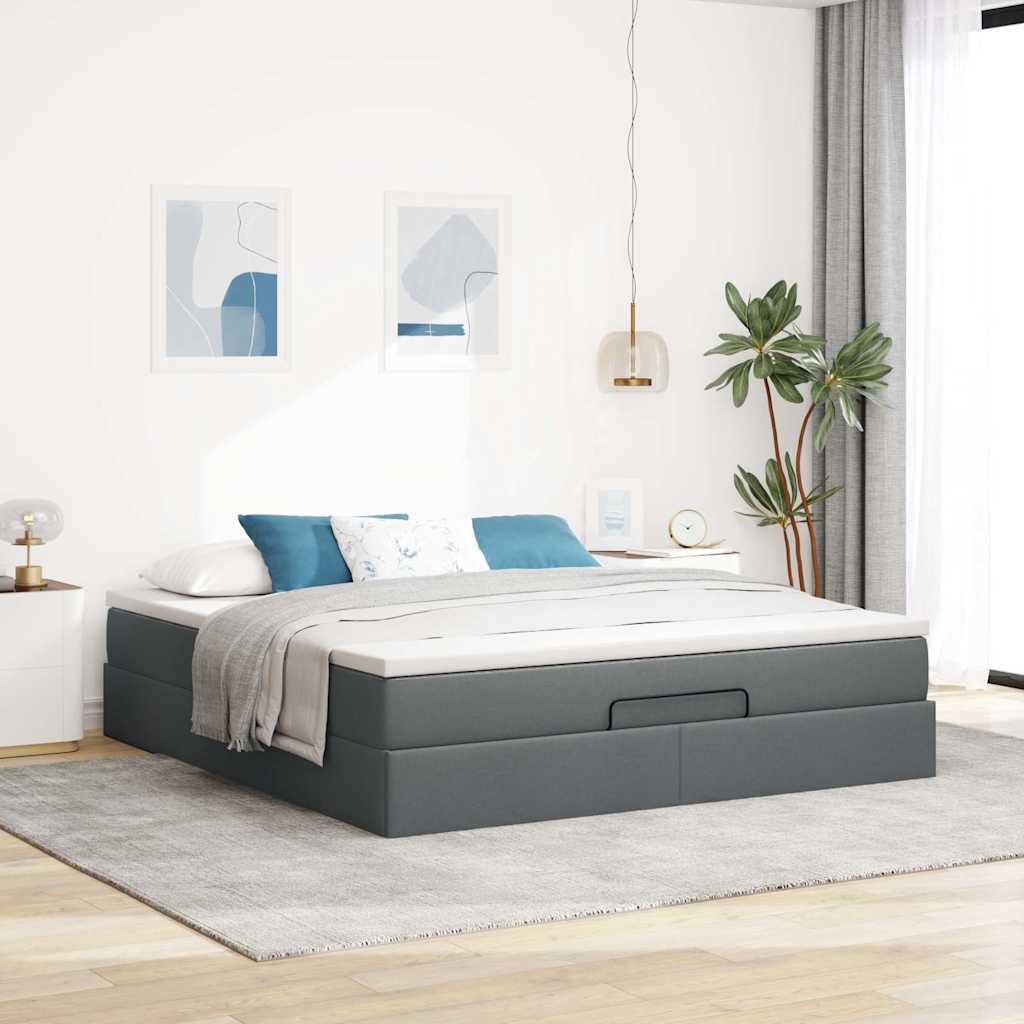 vidaXL Ottoman-Bett mit Matratze Dunkelgrau 160x200 cm Stoff