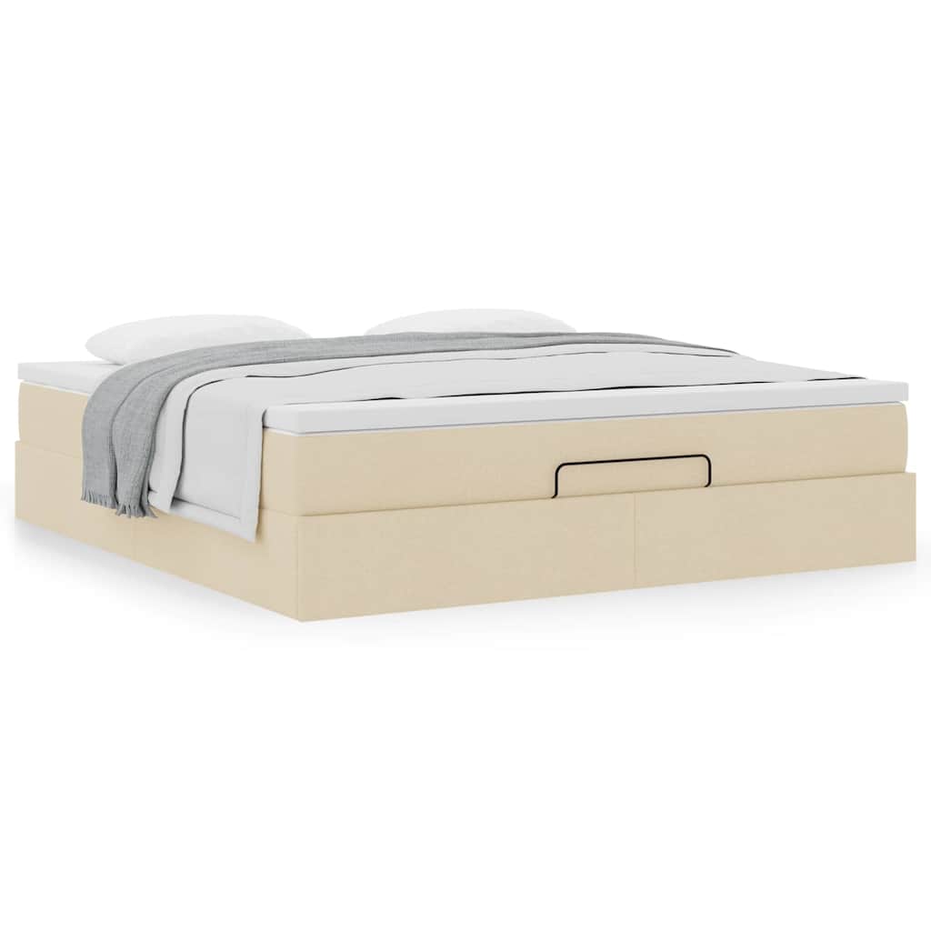 vidaXL Ottoman-Bett mit Matratze Creme 160x200 cm Stoff