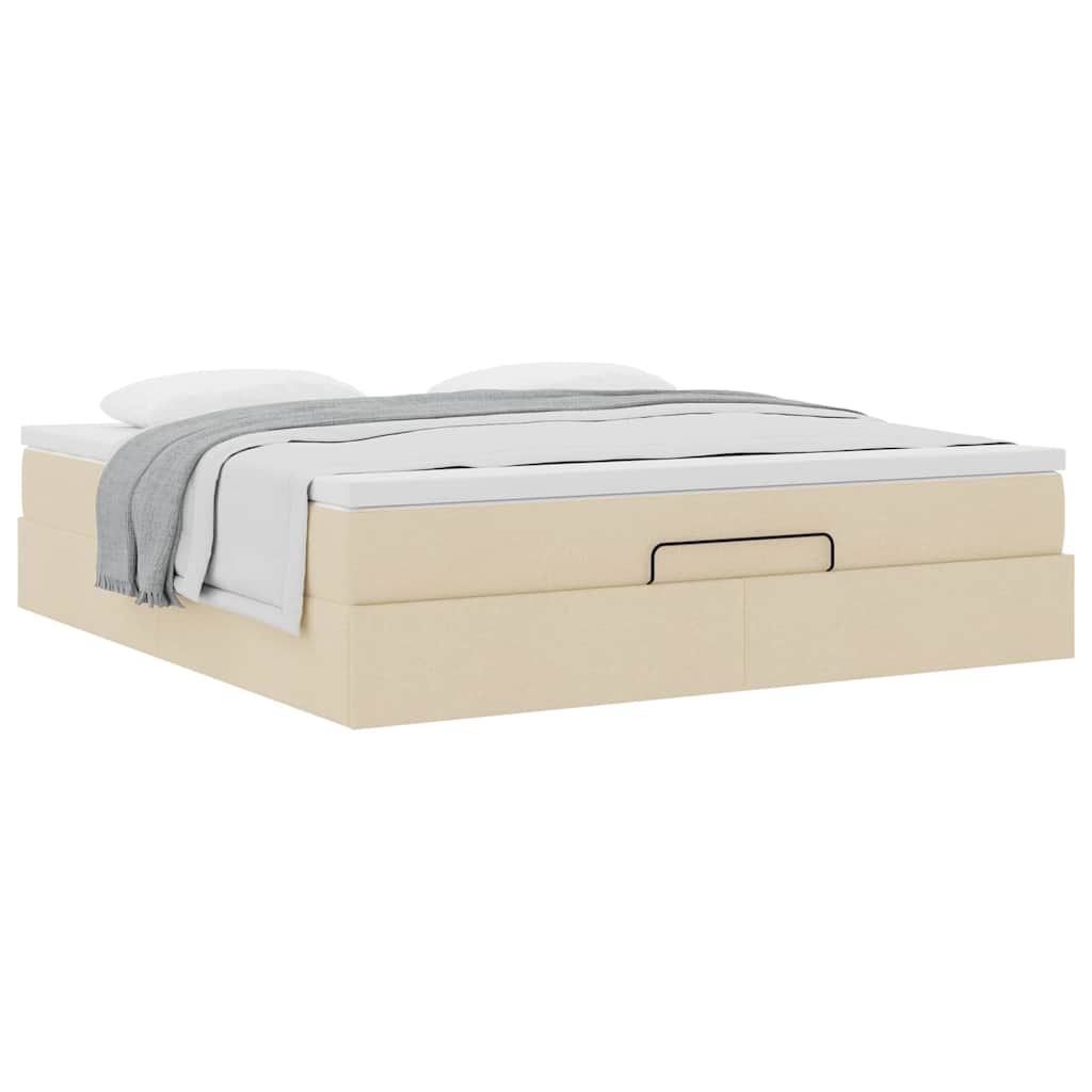 vidaXL Ottoman-Bett mit Matratze Creme 160x200 cm Stoff