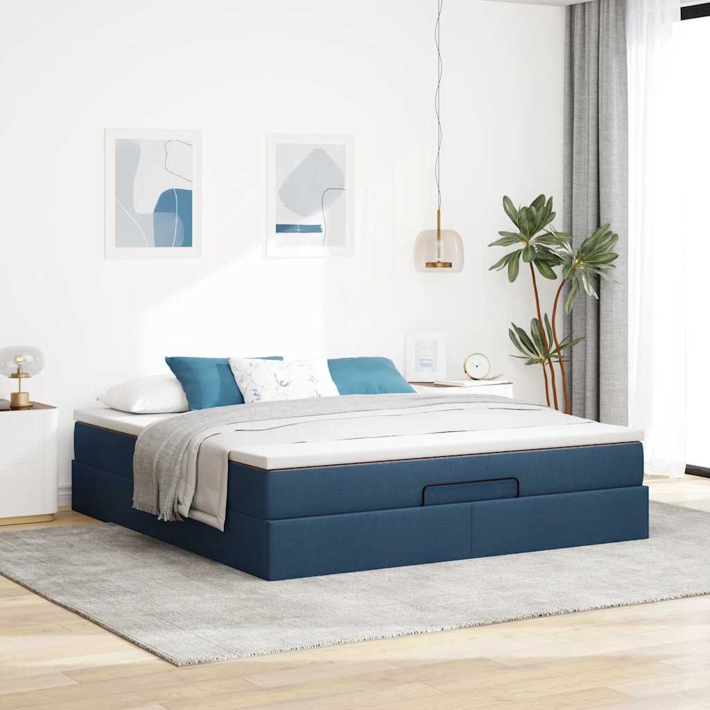 vidaXL Ottoman-Bett mit Matratze Blau 160x200 cm Stoff