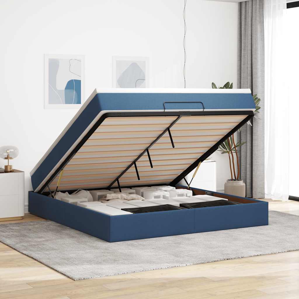 vidaXL Ottoman-Bett mit Matratze Blau 160x200 cm Stoff