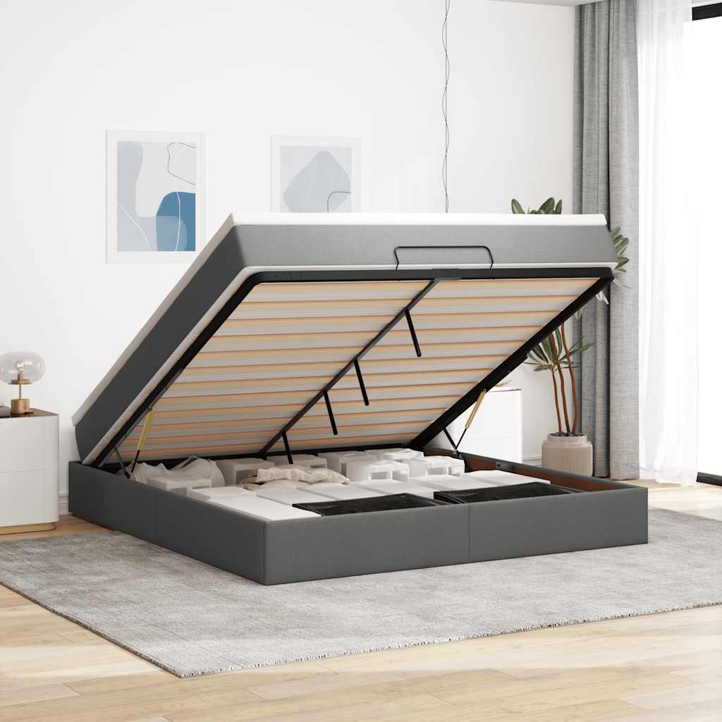 vidaXL Ottoman-Bett mit Matratze Dunkelgrau 180x200 cm Stoff