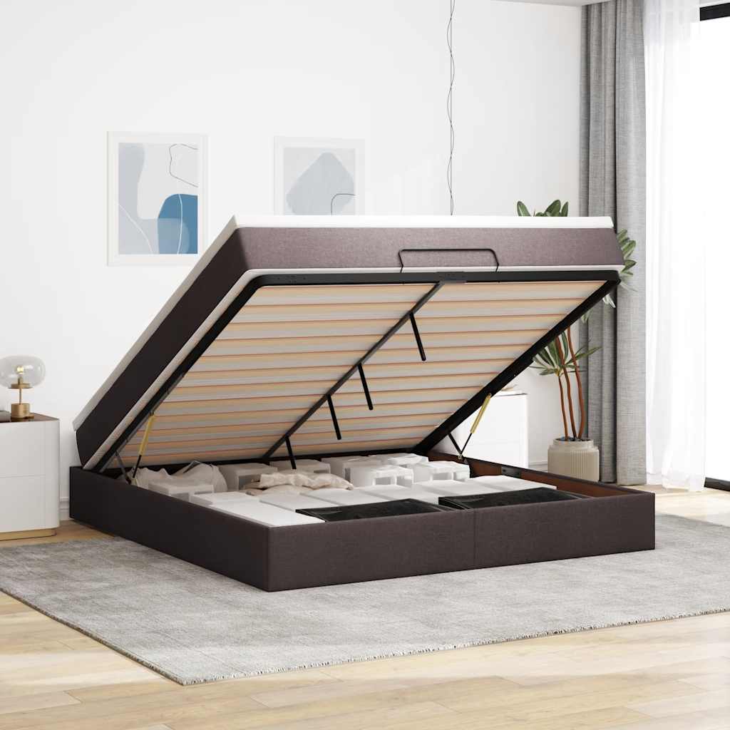 vidaXL Ottoman-Bett mit Matratze Dunkelbraun 180x200 cm Stoff
