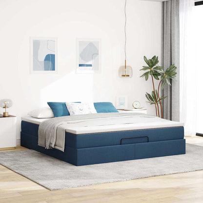 vidaXL Ottoman-Bett mit Matratze Blau 180x200 cm Stoff