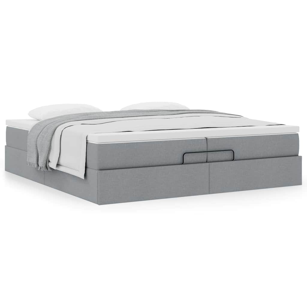 vidaXL Ottoman-Bett mit Matratzen Hellgrau 200x200 cm Stoff
