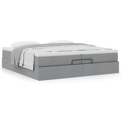 vidaXL Ottoman-Bett mit Matratzen Hellgrau 200x200 cm Stoff