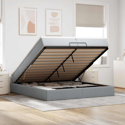 Ottoman-Bett mit Matratzen Hellgrau 200x200 cm Stoff