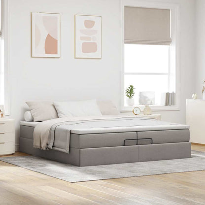 vidaXL Ottoman-Bett mit Matratzen Taupe 200x200 cm Stoff